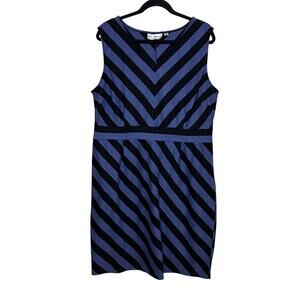 Linea by Dell’Olio Blue Black Chevron Fit Flare Dress Sleeveless US XL Side Zip